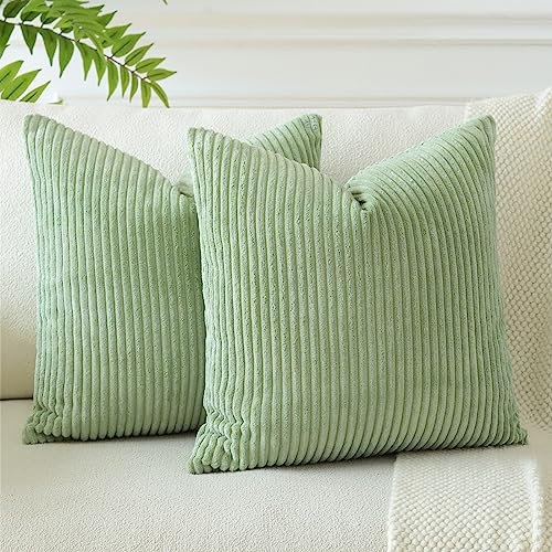 JOTOM 2er Set Cord Kissenbezüge Kissenhülle Dekorative Zierkissen Sofakissen Couchkissen Dekokissen Kissenbezug Deko Kissenhülle für Sofa Wohnzimmer 40x40cm Bohnengrün
