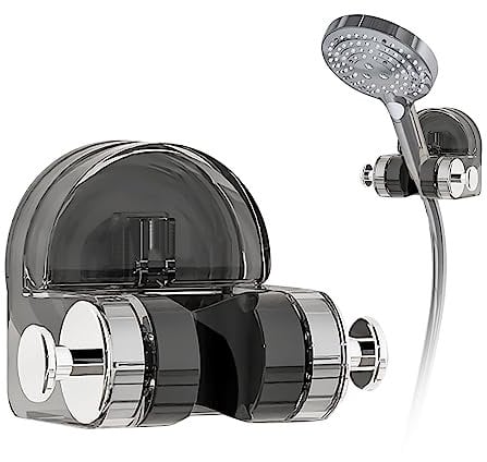 Nexoria Integrated Suction Cup Shower Rack, Adjustable Shower Wand Holder Wall-mounted Shower Rack No Punching Shower Head Sucker Holder Portable Shower Head Rack (Grey)