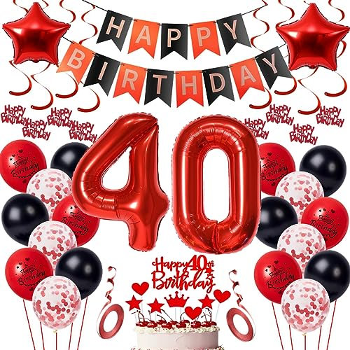 40 Geburtstag Deko Frauen Geburtstagsdeko 40 Männer Rot Schwarz Deko 40 Geburtstag Luftballon Zahlen 40 Rot 40 Geburtstags ballon für Männer Frauen Party Rot Luftballon 40 Jahr Geburtstagdeko