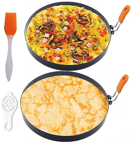 Large 2 Packs 8 Large Omelet Ring for Frying Egg,8 Large Omelet Ring for Griddle,Non-stick Stainless Steel Round Egg Rings Pancake Mold Rings with Insulated Handle Grill Oil Brush & Egg Separator