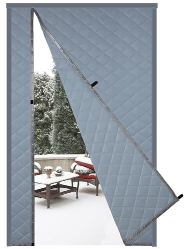 Risareyi Magnet Wärmeschutzvorhang Tür Seitliche Öffnung 70x200cm, Grau PU Leder Türvorhang Thermo Kälteschutz Wasserdicht Winddicht Staubdicht Kälteschutzvorhang für Haustür Balkontür Klimaanlage