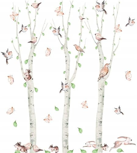 HUBDECO Wandtattoo Kinderzimmer – Wandtattoo Kinderzimmer Mädchen & Junge – Wanddeko Kinderzimmer – Wandaufkleber Kinderzimmer - Kinderzimmer Wanddeko Bäume Birken