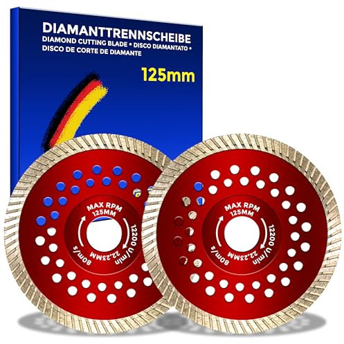 2 x BERGMANN ® Ø 125mm RedGigant Profi Diamantscheibe für Stahlbeton Beton Granit Stein Marmor Ziegel uvm. | Trennscheibe Diamanttrennscheibe für Winkelschleifer BOSCH Makita Metabo
