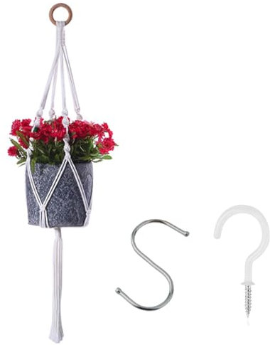 JTKREW 1 pz Vasi Sospesi per Piante, Fioriere, Portafiori Corda Tessitura a Mano, in Macrame, con Ganci, per Balcone e Fiori Decorazioni