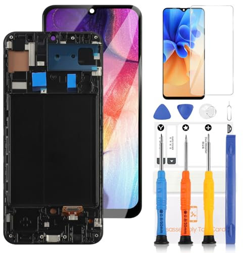 LADYSON Pantalla LCD OLED para Samsung Galaxy A50 A505 SM-A505FN/DS A505F/DS LCD Display Touch Screen Digitizer Kit con herramientas (Negro con marco, no para A50S)