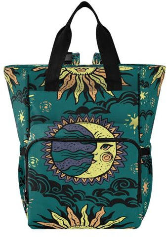 Caihoyu Windelrucksack Multifunktions Wasserdicht Daddy Wickeltasche Rucksack zum Einkaufen Wandern Reisen Stern Sonne Vintage, Mehrfarbig, 1 size, modern/enganliegend