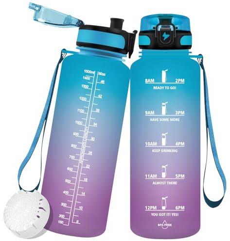 Vikaster SDG-ZY-1500ML Gourde de Sport Anti-Fuite-sans BPA-pour Yoga, Fitness, Camping, extérieur Jeune Unisexe, Bleu/Violet 1,5 l, 1500ml