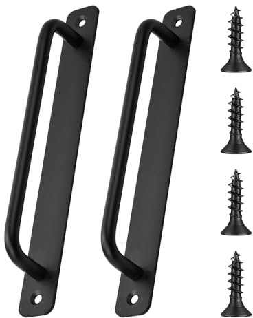 2 Pezzi Maniglie Porte Scorrevoli, Maniglia della Porta con Viti, Maniglie Per Porte Della Stalla, Maniglie Fisse Porte Esterne, Maniglie per Porte Pesanti, per Armadi, Capannoni, Cucina (Nera)