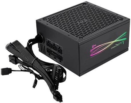 Aerocool LUXPRORGB1000M, Fuente Alimentación Semi-Modular RGB 1000W, 80Plus Gold +90%, Condensadores Japoneses, Ventilador APFC 14cm FDB, ATX 3.0 y PCIe 5.0, Compatible ARGB, 5 Años Garantía, Negro