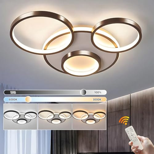 YYUTLUO Moderne LED Deckenleuchte, Ø53cm Schwarze Multi Kreislampe, 42W Stufenlos Dimmbar 3000–6000K, Runder Kronleuchter Aus Metall + Acryl, Schlafzimmer Wohnzimmer Kinder Büro Arbeitszimmer(4 Ringe)