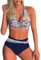 Adigaber Damen Zweiteiliger Badeanzug V Ausschnitt überkreuztes Blumenmuster Bikini Bademode Bauchkontrolle Bikini Sets