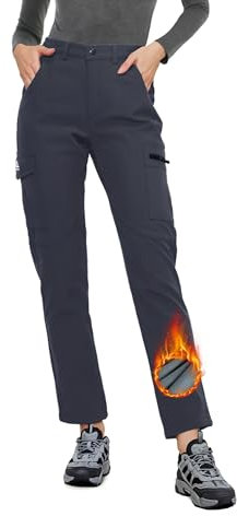 ATLASLAVA Wanderhose Damen Winter Gefüttert Softshellhose Skihose Winterhose Frauen Wasserdicht Trekkinghose Outdoor Hose Kaltes Grau L