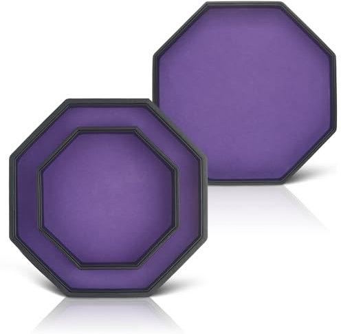 Buweeo Würfeltablett mit Deckel für Brett-Würfelspiele, lila Filz ausgekleidet PU-Leder achteckige Würfelrolltablett und Box Aufbewahrung für Würfel