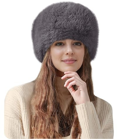 Lina & Lily Mütze Damen Winter aus Kunstfell (Dunkelgrau)