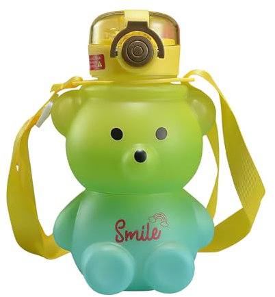 BRTNUP Kawaii Oso Botella con Pajita Botella de Agua para Niños Oso Botella Deportiva a Prueba de Fugas Botella Deportiva para Niños Niñas Mujeres Viajes Escuela Camping Picnic 800 ml (Gradiente