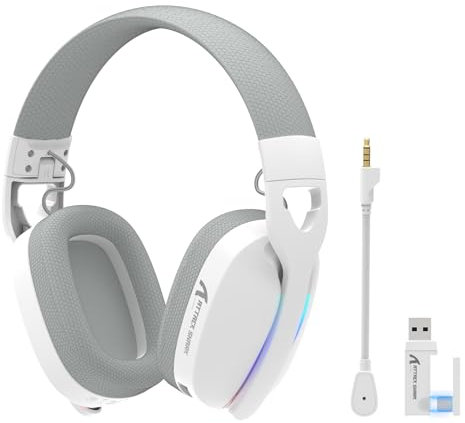 ATTACK SHARK L90 Auricolari Gaming Wireless Ultraleggeri, BT, 2.4G, 3.5mm Cablati, RGB Pieghevoli, 7.1 Surround Sound Over-Ear con Microfono Rimovibile per la Cancella Rumore, per PC, Mobile - Bianco