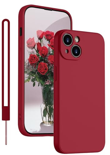 KPPIT Silikon Hülle für iPhone 13 Hülle mit Lanyard, Handyhülle für iPhone 13 Ultra Dünn mit Microfiber,Kratzfeste Rundumschutz Schutzhülle für iPhone 13 Case 6.1'' Rotwein