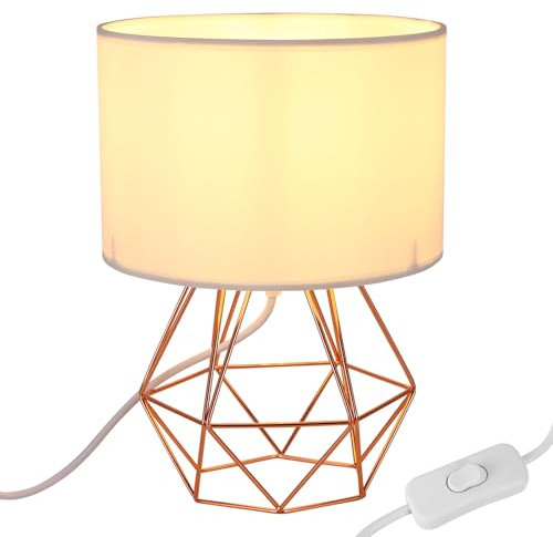 Kinberry Bedside Lamp,Table Lamp with Metal Cage Base, Tripod Desk Lamp with Linen Lampshade (Bulb not Included),Modern Lamps for Reading, Bedroom, Living Room, Study, Office, E27 Base