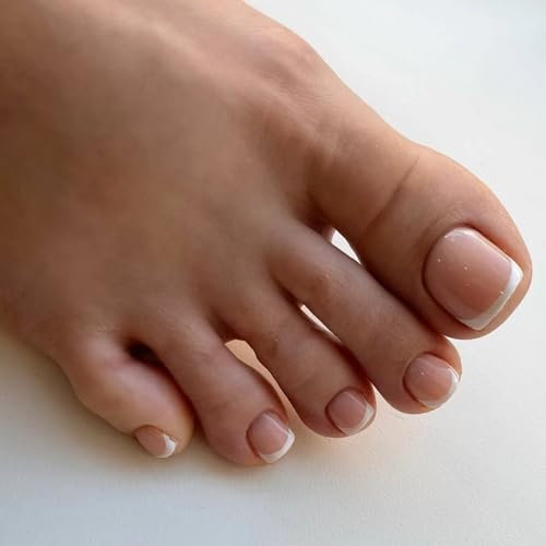 French Tip False Toenails - 24pcs Short Square Nude Pink White Toe Nails False - Natural Full Cover Acrylic false Toe Nails - Fake toe Nails Art For Women Girls Fashion Diy Home Salon Decorations