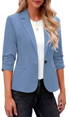 Roskiky - Blazer da donna, elegante, giacca, manica 3/4, da affari, casual, abiti per il lavoro, XXL