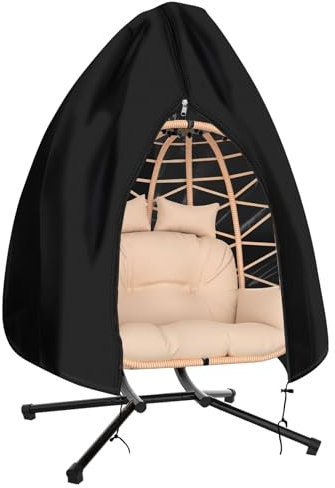 RICHIE Egg Chair Cover, 420D Heavy Duty Oxford Outdoor Single seat Cocoon Swing Egg Chair Covers, Patio Hanging Egg Chair Cover Waterproof with Zipper, 200 x 230cm Black