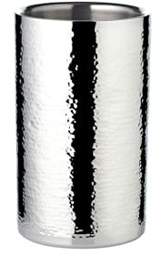 EDZARD Flaschenkühler Nebraska, Höhe 20 cm, Durchmesser 12 cm, für 1 Flasche, doppelwandig, Edelstahl hochglanzpoliert, fein gehämmert, Handarbeit - Getränkekühler, Weinkühler, Sektkühler