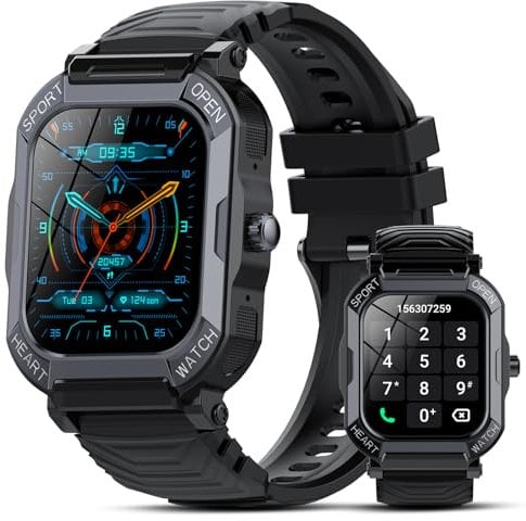 Smartwatch Uomo Donna con Chiamate Bluetooth, 1,85'' Orologio Smartwatch Uomo, Impermeabil IP68, 110+ Sportive Smart Watch con Contapassi/Sonno/Cardiofrequenzimetro, Orologio Contapassi Tutto Nero