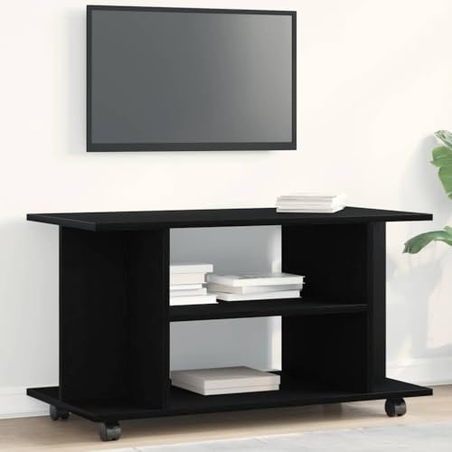 Fasba TV Schrank Lowboard Fernsehschrank Fernsehtisch Sideboard HiFi-Schrank TV Möbel Tisch Board mit Rollen Schwarz Eichen-Optik 80x40x45 cm
