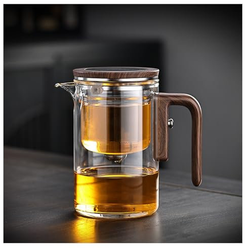 Magische Teekanne mit Sieb, Magische Hexerei Verzauberte Teekanne aus Glas mit langem Auslauf, Wassertrennung Borosilikatglas Teekanne, magnetische Hexerei Teekanne für losen Tee,Clear,800ml