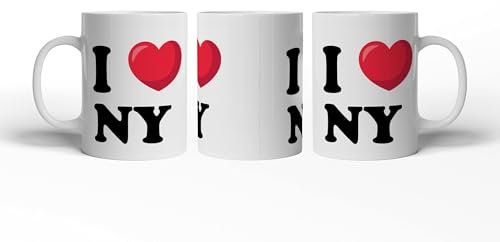 deyoli Tazza con motivo I Love New York, 300 ml, in ceramica bianca, idea regalo
