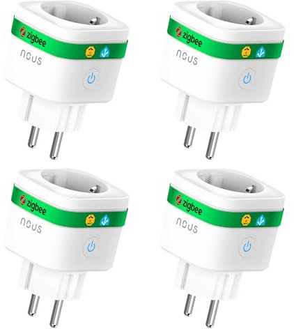 NOUS A7Z Prise Connectée ZigBee avec Suivi Énergie, 16A, Contrôle Vocal & via App, Programmation & Minuterie, Compatible Alexa, Google Home, Home Assistant, Tuya, Hub ZigBee Requis, 4 Pack