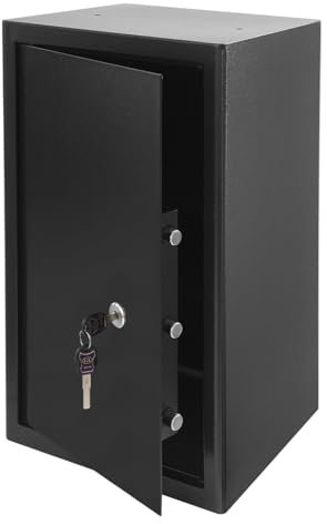 Coffre-fort 62,5 x 37 x 31 cm avec 2 clés 60 l Armoire de sécurité pour un usage domestique Coffre-fort mural au sol Coffre-fort mural pour espèces, bijoux, documents, objets de valeur