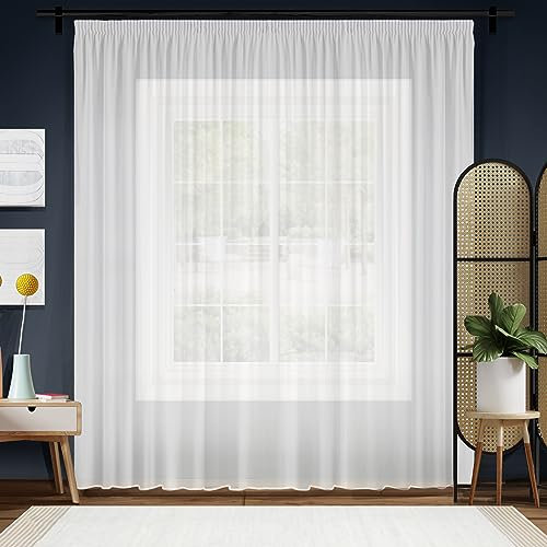 Casalini Milano Transparente weiße Voile-Gardinen mit Kräuselband und Bleiband – Elegante, lichtdurchlässige Vorhänge für Wohnzimmer, Schlafzimmer, Moderne Fensterdekoration