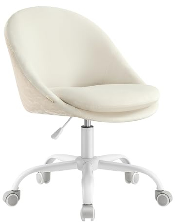 SONGMICS Homeoffice-Stuhl, Schminkstuhl mit Samt-Vorderseite, Schreibtischstuhl, Schaumstoffpolsterung, höhenverstellbar, für Arbeitszimmer, Schlafzimmer, cremeweiß OBG020WD01