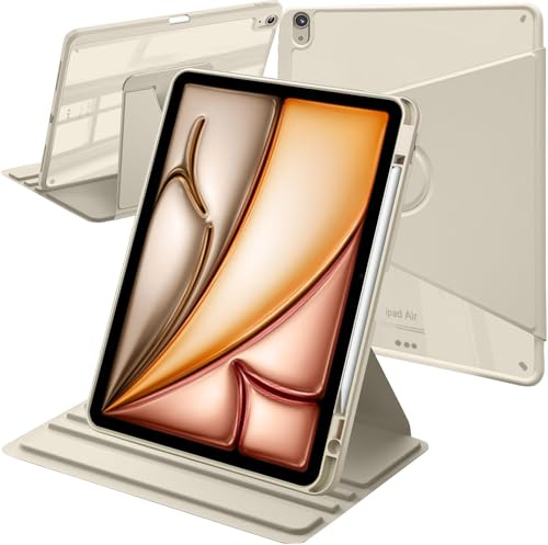 Newbillion Rotierende Hülle für iPad Air 13 Zoll M3/M2 (2025/2024) mit Stifthalter, 360 Grad Drehung Schutzhülle Ständer, Transparente Stoßfeste Rückseite, Sternenlicht