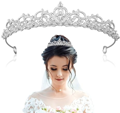 YALiya Königin Krone Hochzeit Tiara, Prinzessin Krone,Strasskrone für Damen, Braut Kristall Tiara, Elegante Krone für Hochzeit für Geburtstags Hochzeit Abschlussball Frauen Mädchen