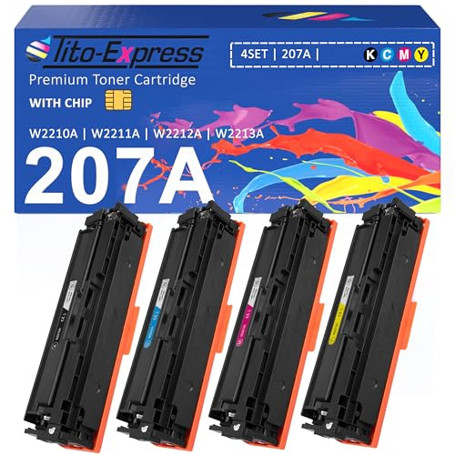 207A mit CHIP Kompatibel für Toner HP 207A multipack Color Laserjet Pro M255dw M255nw MFP M283fdw M283fdn M283cdw M282nw M283 M255 für W2210A W2211A W2212A W2213A Schwarz, Magenta, Gelb, Cyan 4er-Pack