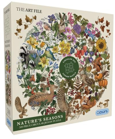 Gibsons The Art File Nature's Seasons 500 Teile Kreis Puzzle für Erwachsene - Schöne Pflanzen & Tiere Natur Kunstwerk - Premium Nachhaltiges Puzzle Made in UK/EU