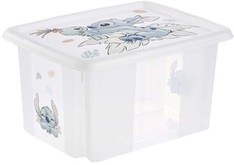 keeeper karolina Aufbewahrungsbox mit Deckel, 15 l, Stitch, Transparent | Platzsparend aufeinander stapelbar, Griffmulden an den Seiten, Optimaler Staubschutz, Sichere Konstruktion