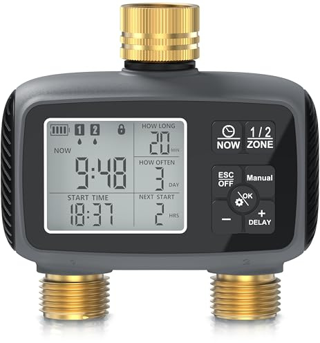 Brandson - Bewässerungssystem 2 Ausgänge - LCD-Display – Garten Bewässerungscomputer - 2 Zonen Bewässerungssteuerung digital – integrierter Wasserfilter - Bewässerung für Balkon Garten Terrasse
