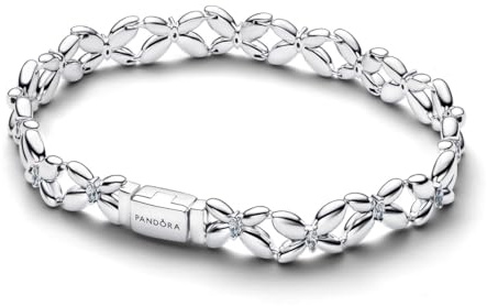 PANDORA Armband Schmetterlingsglieder, 925 Sterling Silber mit Cubic Zirkonia, filigranes Armband mit Schmetterlingsmotiven und Clipverschluss Moments, Größe: 18 cm, 594575C01-18