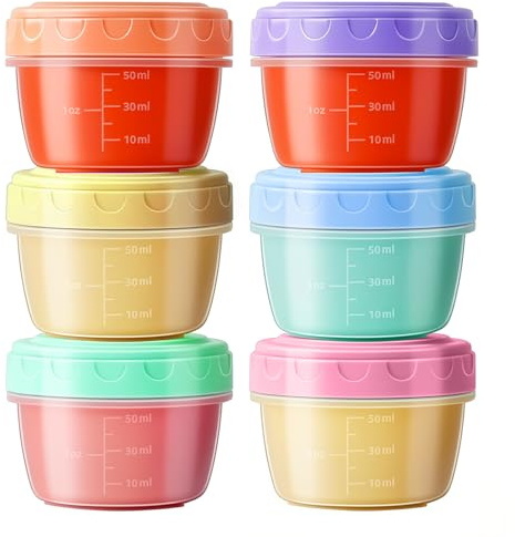 Eruinfang Small Plastic Food Containers with Lids Reusable Sauce Pots with Lids Round Snack Pots Mini Storage Boxes for Jars Dips Salads Chutney Restaurants Takeaway Catering 2oz 6Pcs