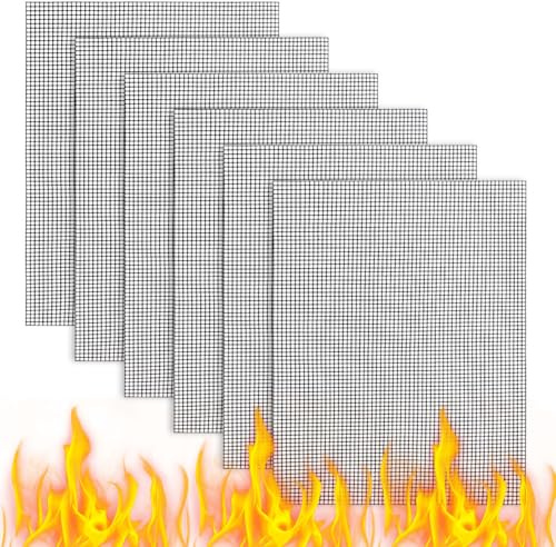 AYESY BBQ Grill Mesh Mat, 6PCS Non-Stick Reusable BBQ Grill Mats 33x40cm | Baking Tools for Charcoal Gas Electric Grill Meat Vegetable, Easy to Clean,
