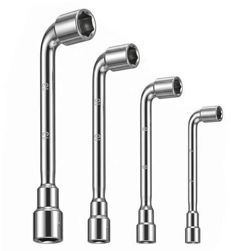 Apcodino 4 Pièces Clé à Pipe 6 Pans 7mm 8mm 10mm 13mm Clé à Douille Double Coudée en L Clef a Pipe Acier pour Réparation Automobile Bricolage Installation Meubles