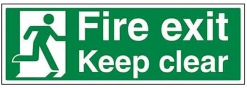 V Safety Fire Exit Keep Clear Sign - 450mm x 150mm - 1mm Rigid Plastic