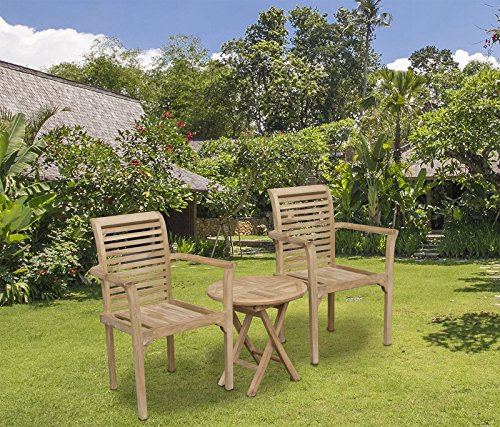 Trendyshop365 Original Teak-Holz Gartenmöbel Set 3-teilig, Teak Holztisch mit Zwei Gartenstühlen, vorbehandeltes zertifiziertes Teakholz aus Indonesien