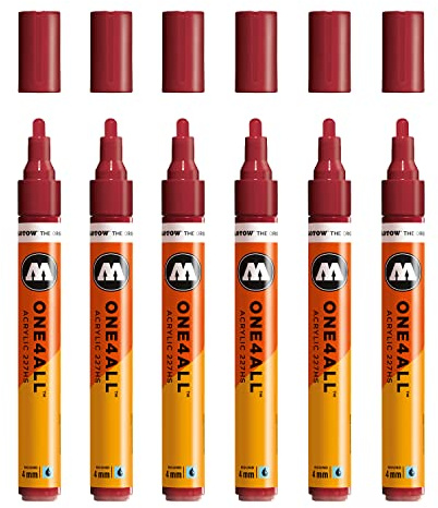 Molotow One4All 227HS Acryl Marker (4,0 mm Strichstärke, hochdeckend und permanent, UV-beständig, für fast alle Untergründe) 6 Stück Farbe 086 burgund rot