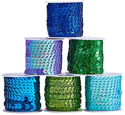 Ph Pandahall Tira Plana de Lentejuelas de 6mm, Ribete de Lentejuelas Cuerda de Carrete de Paillette Metálico Brillante Cuerda de Costura para Vestido de Sirena Adornar La Diadema Disfraz de Halloween