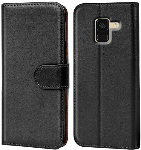 Verco Handyhülle für Galaxy A8 (2018) Hülle, Klapphülle für Samsung Galaxy A8 Tasche PU Leder Flip Case Brieftasche - Schwarz