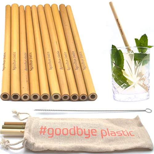 GERNEO® Lot de 10 pailles réutilisables en bambou marron + brosse de nettoyage + sac Togo – droit de retour, adapté aux enfants, respectueux de l'environnement et sans plastique